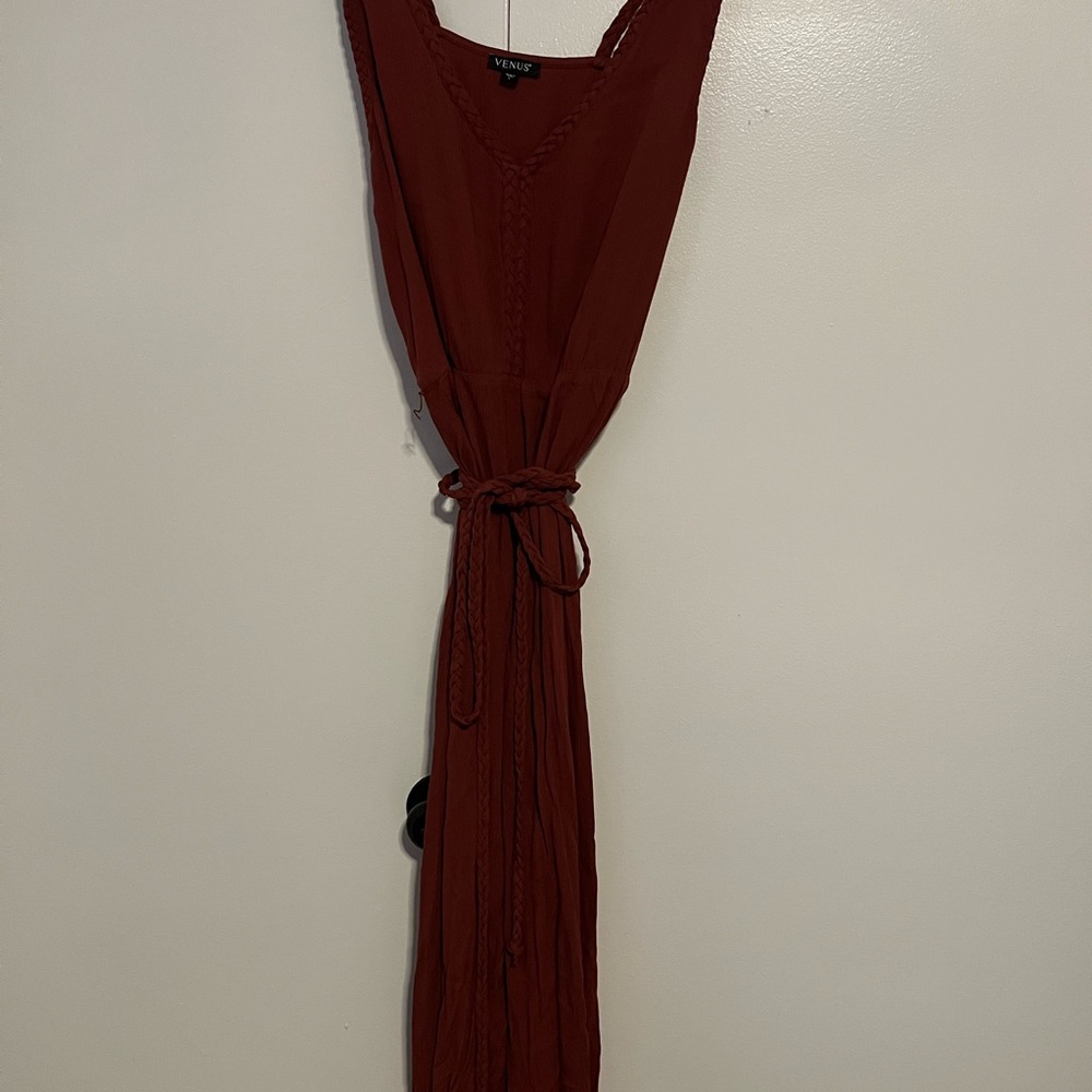 VENUS Braided V-Neck Tunic Dress in Deep Rust